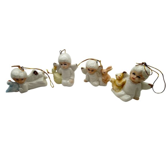 Christmas Around The World Angels Set 4 Porcelain Ornaments with Animals - Picture 1 of 10